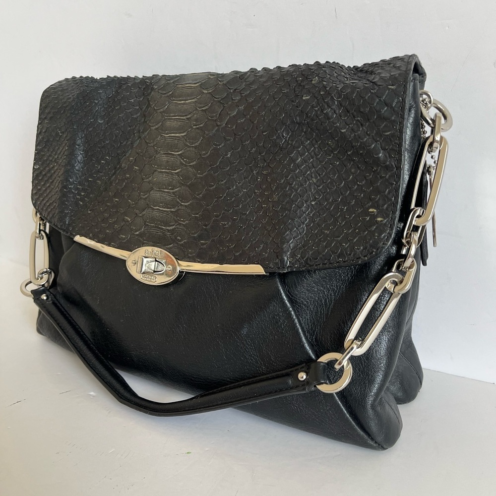 Coach Madison Glitter Python Flap Leather Shoulder Bag - Picture 10 of 10